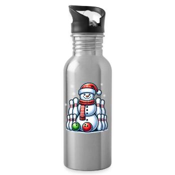 BOwling Christmas Sports Santa Claus - Water bottle with straw - silver - Right