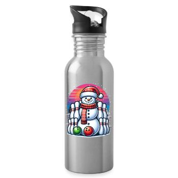 BOwling Christmas Sports Santa Claus - Water bottle with straw - silver - Right