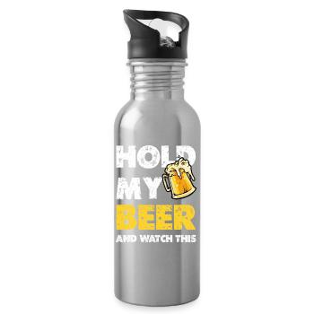 Hold My Beer Saying Beer Mug - Water bottle with straw - silver - Right