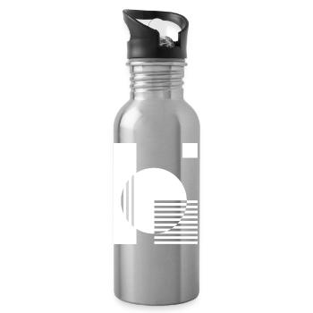 Geometrische Mono Kreis Streifen - Trinkflasche mit integriertem Trinkhalm - Lightsilver - Rechts