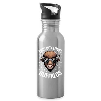 Büffel Spruch Jungs Lustiges Büffel Geschenk - Trinkflasche mit integriertem Trinkhalm - Lightsilver - Rechts