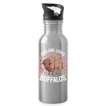 Buffalo Saying Girl Funny Buffalo Gift - Water bottle with straw - silver - Right