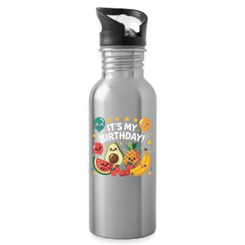 Its My Birthday Kawaii Fruit Party Avocado Pineapple - Water bottle with straw - silver - Right