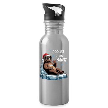 Santa Funny Christmas Christmas with Saying - Water bottle with straw - silver - Right