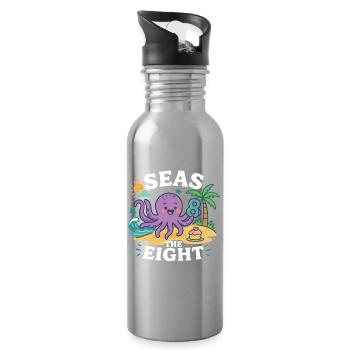 Seas The Eight Cute Octopus Birthday Island - Water bottle with straw - silver - Right