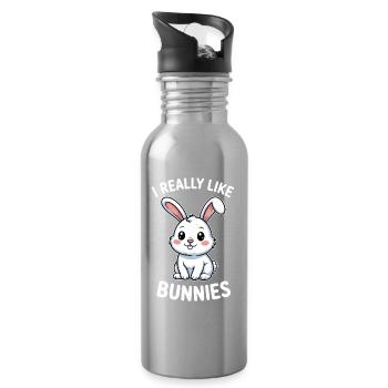 Hasen Spruch Kaninchen Lustiges Hasen Geschenk - Trinkflasche mit integriertem Trinkhalm - Lightsilver - Rechts