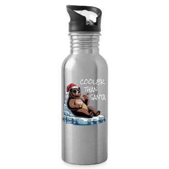 Santa Funny Christmas Christmas with Saying - Water bottle with straw - silver - Right