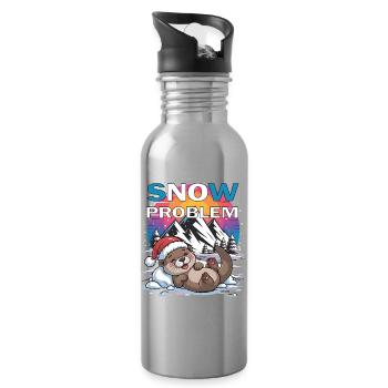 Santa Funny Christmas Christmas with Saying - Water bottle with straw - silver - Right