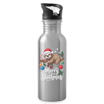 Merry Slothmas Christmas T-Shirt with Sloth - Water bottle with straw - silver - Right