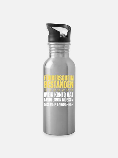 Führerschein Bestanden - Trinkflasche mit integriertem Trinkhalm - Lightsilver