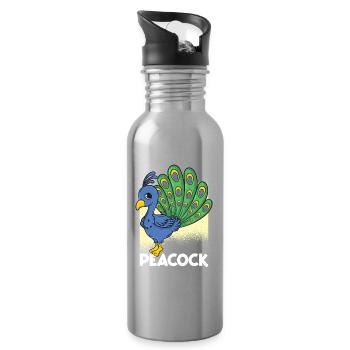 Peacock Cartoon - Water bottle with straw - silver - Right
