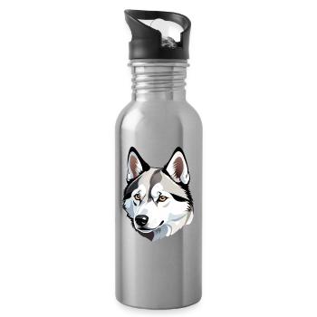 Wolf Head Head Illustration - Water bottle with straw - silver - Right