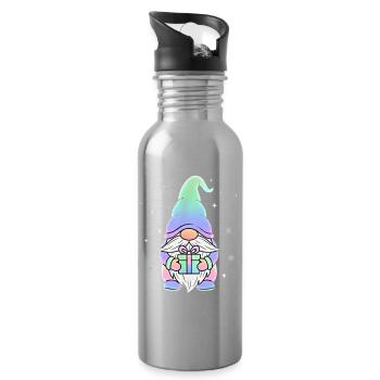 Christmas Gnome Pastel Gradient - Water bottle with straw - silver - Right
