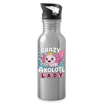 Crazy Axolotl Lady – Kawaii Axolotl Design - Trinkflasche mit integriertem Trinkhalm - Lightsilver - Rechts