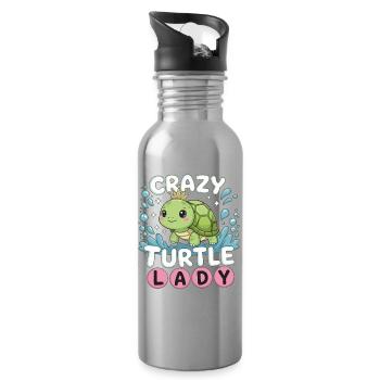 Crazy Turtle Lady - Kawaii Schildkröte Design - Trinkflasche mit integriertem Trinkhalm - Lightsilver - Rechts