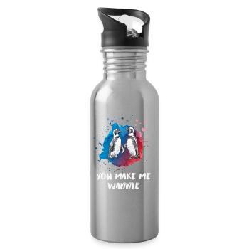 You Make Me Waddle – Cute Penguin Love Shirt - Water bottle with straw - silver - Right
