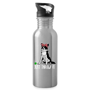 Just Throw It Border Collie Dog Moms and Dads - Water bottle with straw - silver - Right
