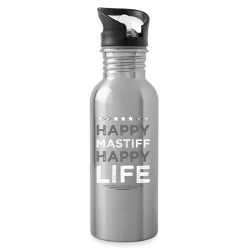 Happy Mastiff Happy Life - Water bottle with straw - silver - Right