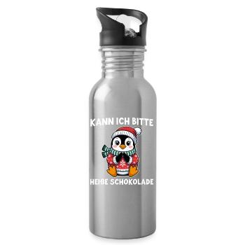 Pingouin au chocolat chaud au chapeau de Père Noël - Gourde avec paille intégrée - argent clair - Droite