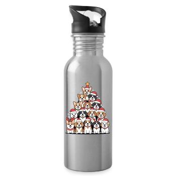 Weihnachtshunde Pyramide – Lustiger Xmas Look - Trinkflasche mit integriertem Trinkhalm - Lightsilver - Rechts