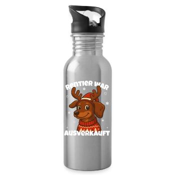 Rentier war ausverkauft – Lustiger Dackel - Trinkflasche mit integriertem Trinkhalm - Lightsilver - Rechts