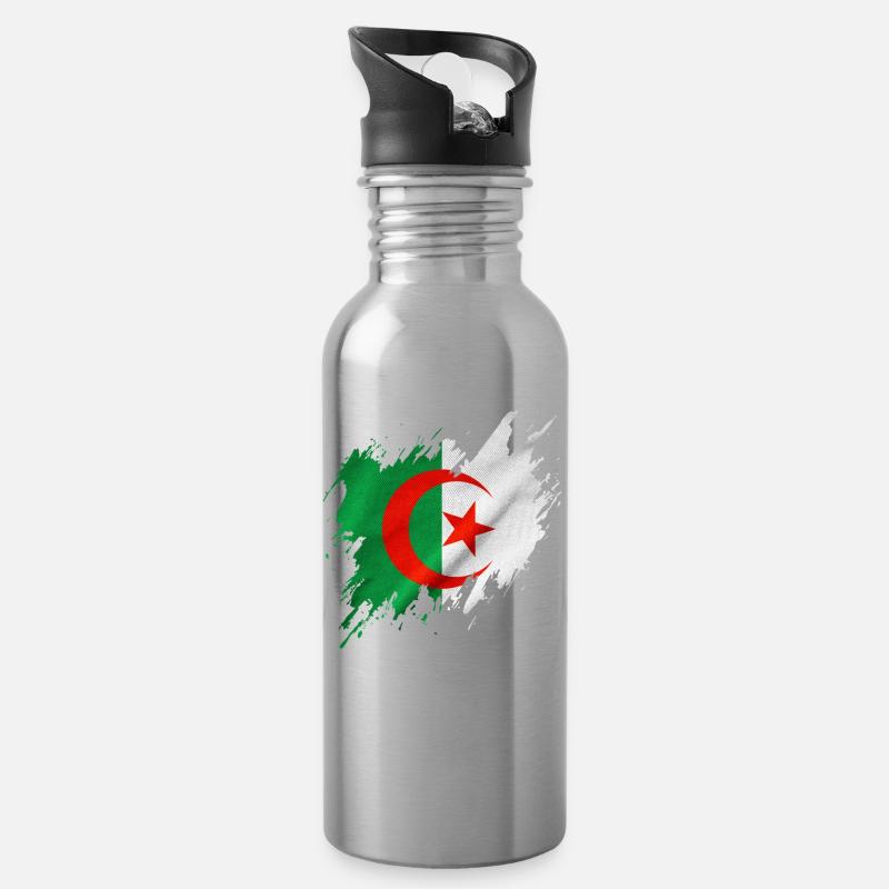 Drapeau de l’Algérie, style déchiré - Gourde avec paille intégrée - argent clair