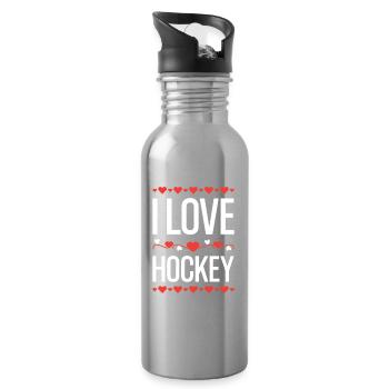 I Love Hockey Print - Water bottle with straw - silver - Right