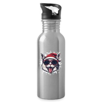 Cat Christmas Funny - Water bottle with straw - silver - Right