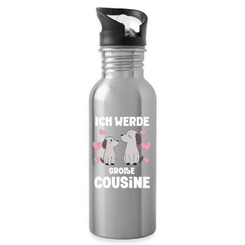 Große Cousine verkünden Hunde Welpen Ich werde - Trinkflasche mit integriertem Trinkhalm - Lightsilver - Rechts