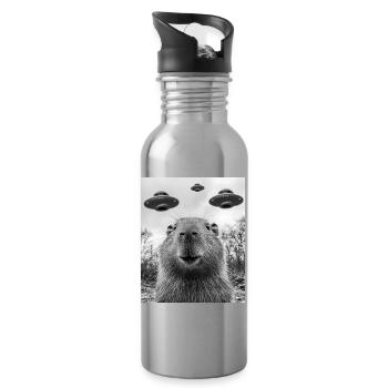 Capybara Selfie mit UFO - Trinkflasche mit integriertem Trinkhalm - Lightsilver - Rechts