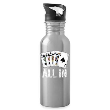 Poker Royal Flush - ALL IN Design - Water bottle with straw - silver - Right