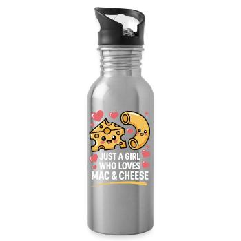 Mac & Cheese Lover - Kawaii Design - Water bottle with straw - silver - Right