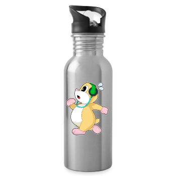 Hamster Jogger Jogging Sports - Water bottle with straw - silver - Right