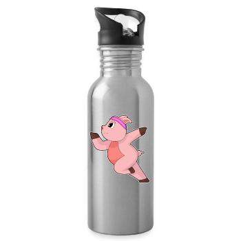 Cochon Jogger Jogging Sport - Gourde avec paille intégrée - argent clair - Droite