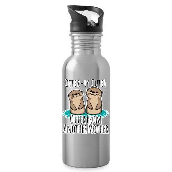 Cute Otter Friends, Otter from another mother - Water bottle with straw - silver - Right