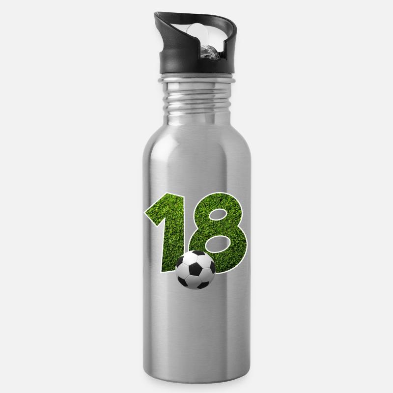 NR. 18 NUMMER 18 FUßBALL 18. GEBURTSTAG - Trinkflasche mit integriertem Trinkhalm - Lightsilver