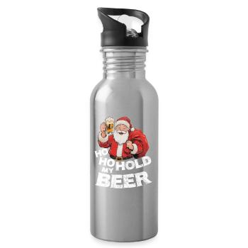 Le Père Noël avec de la bière en disant Ho Ho Hold my Beer - Gourde avec paille intégrée - argent clair - Droite