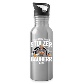 Proud Builder – Cadeau de construction de maison pour les hommes - Gourde avec paille intégrée - argent clair - Droite