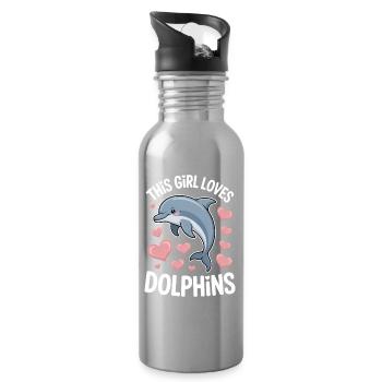 dauphin disant fille drôle dauphin cadeau - Gourde avec paille intégrée - argent clair - Droite