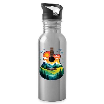 Berglandschaft auf Gitarre - Trinkflasche mit integriertem Trinkhalm - Lightsilver - Rechts
