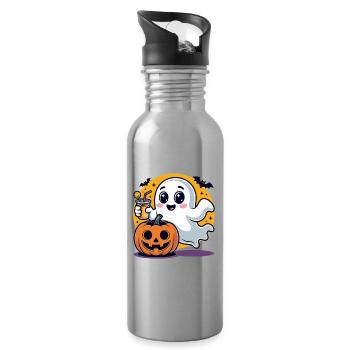 Fantôme Halloween Mignon avec Citrouille - Gourde avec paille intégrée - argent clair - Droite