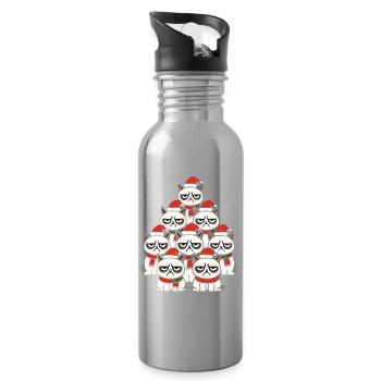 Grumpy Christmas Cats – Lustiges Katzen - Water bottle with straw - silver - Right