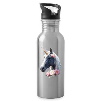 Licorne Poney Cavalier Chevaux Équitation Licornes - Gourde avec paille intégrée - argent clair - Droite