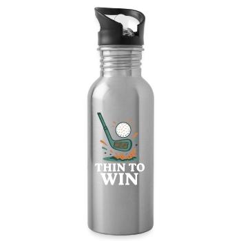Thin To Win Funny Golf Player Design - Water bottle with straw - silver - Right
