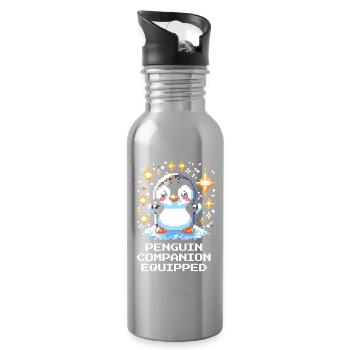 Pinguin Begleiter | Cute Gamer Companion - Trinkflasche mit integriertem Trinkhalm - Lightsilver - Rechts