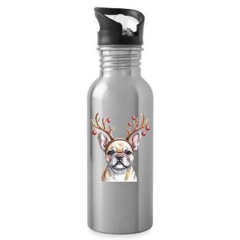 bouledogue français avec bois de renne et - Gourde avec paille intégrée - argent clair - Droite
