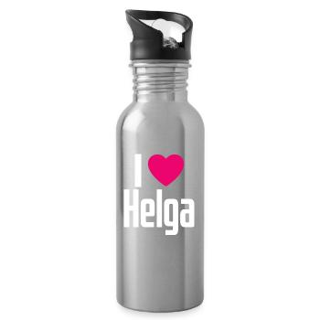 I Love Helga Pinkes Herz Ich liebe Helga - Trinkflasche mit integriertem Trinkhalm - Lightsilver - Rechts