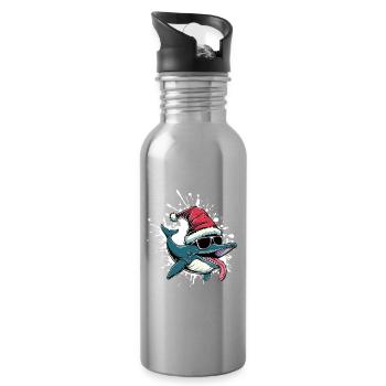 Baleine Noël Drôle - Gourde avec paille intégrée - argent clair - Droite