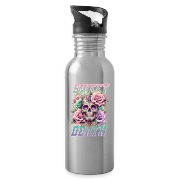 Flowers Skull Beauty Bloom - Water bottle with straw - silver - Right
