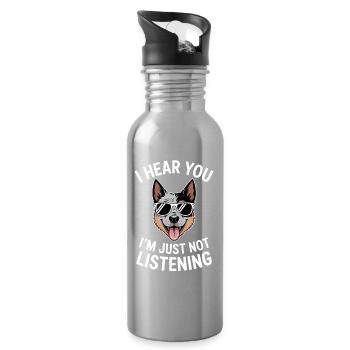 Australian Cattle Dog Funny Heeler Gift - Water bottle with straw - silver - Right